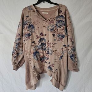 Ivory dusty rose floral whimsigoth boho cottage oversized free people sweater